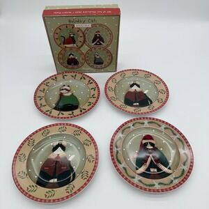 Oneida Holiday Cats Stoneware Salad Dessert Plates Set of 4 Christmas 8 inch